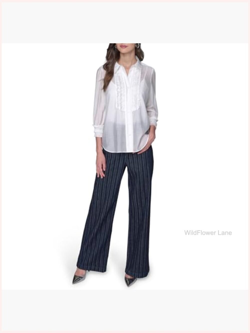 Long Sleeve Ruffle Collared Blouse - Classic Fit - Picture 2 of 5